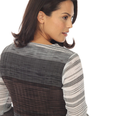 3/4 Sleeve Stripe Print Crinkle Dress - DR465